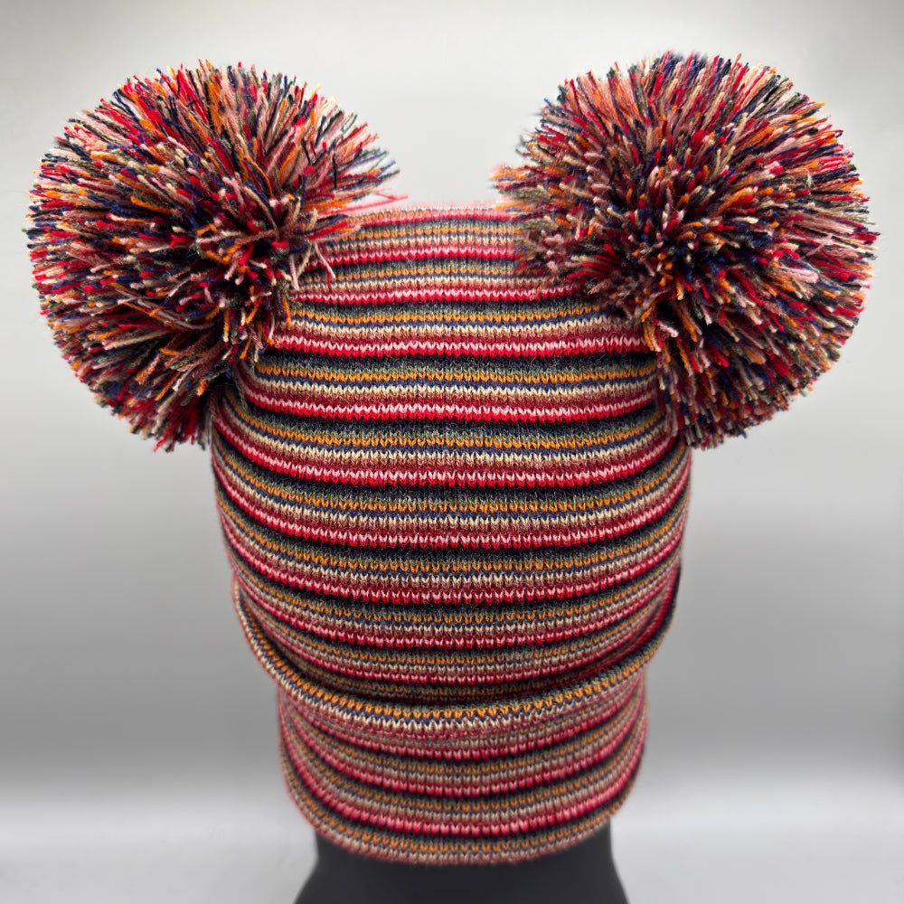 Haakwear Double Pom Pom, H Stitch Beanie, Multi Color Hat, Made in USA