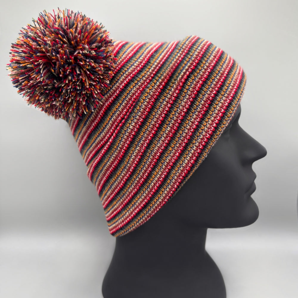 Haakwear Double Pom Pom, H Stitch Beanie, Multi Color Hat, Made in USA