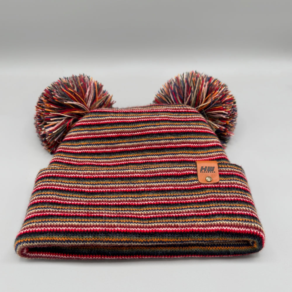Haakwear Double Pom Pom, H Stitch Beanie, Multi Color Hat, Made in USA