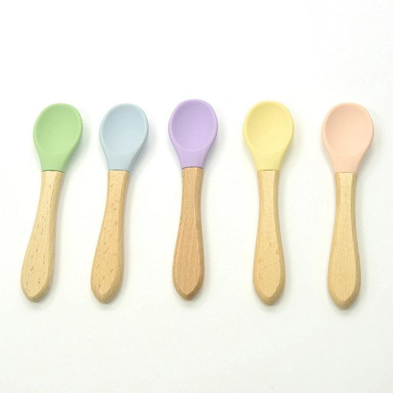 Organic Bamboo Baby Training Spoons with Soft Silicone Tips 2-Pack