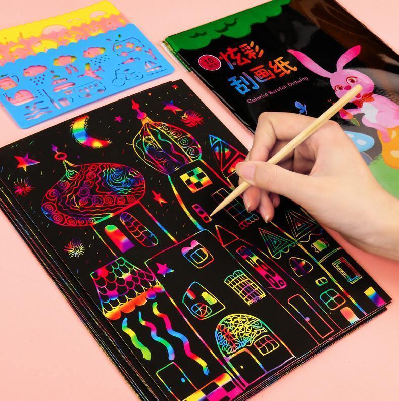 Rainbow Scratch Art Paper Set – Creative DIY Wall Art & Drawing Kit
