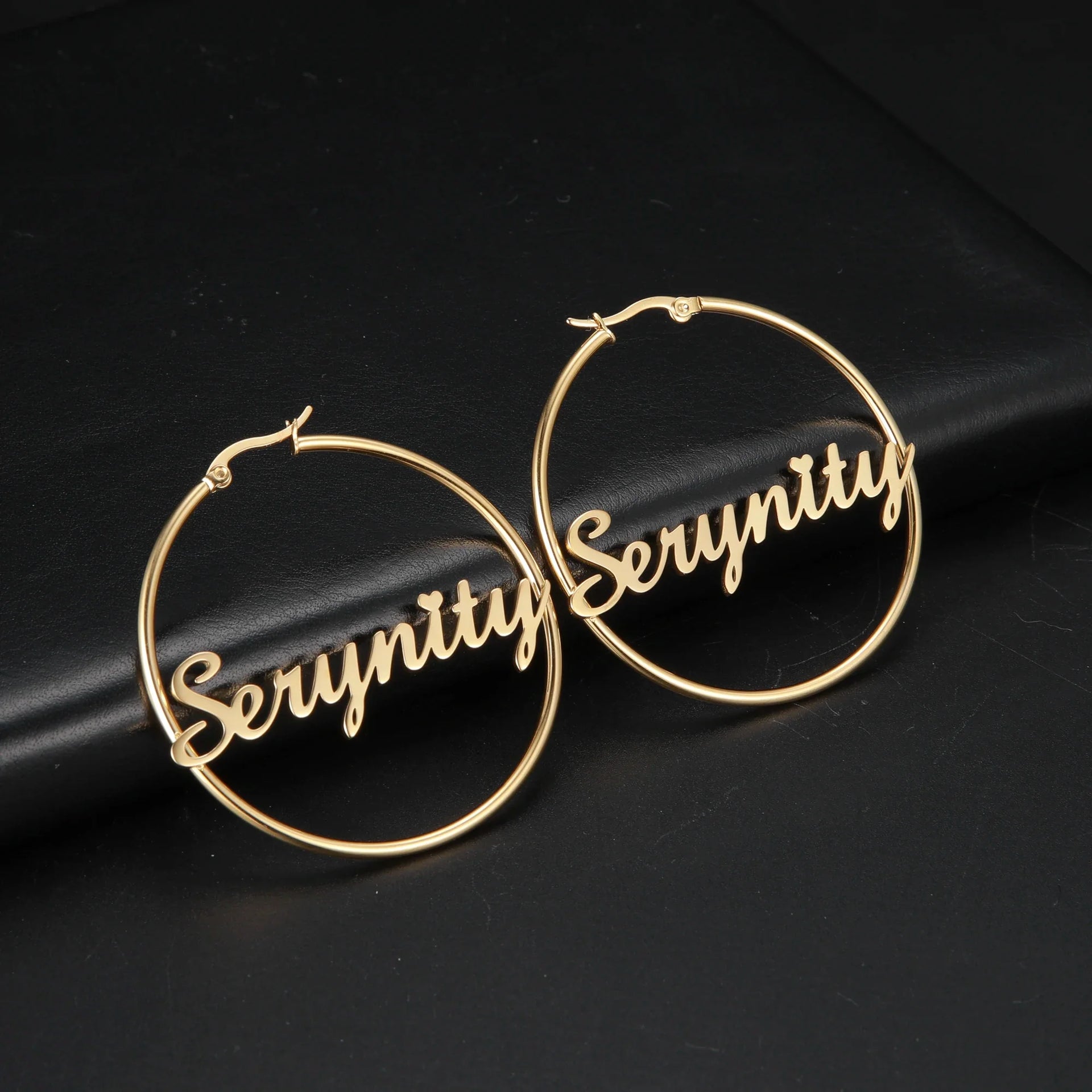 Sipuris Stainless Steel Personalized Customize Name Hoop Earrings Jewelry For Women Girls Circle Earring Fashion 30-60 MM