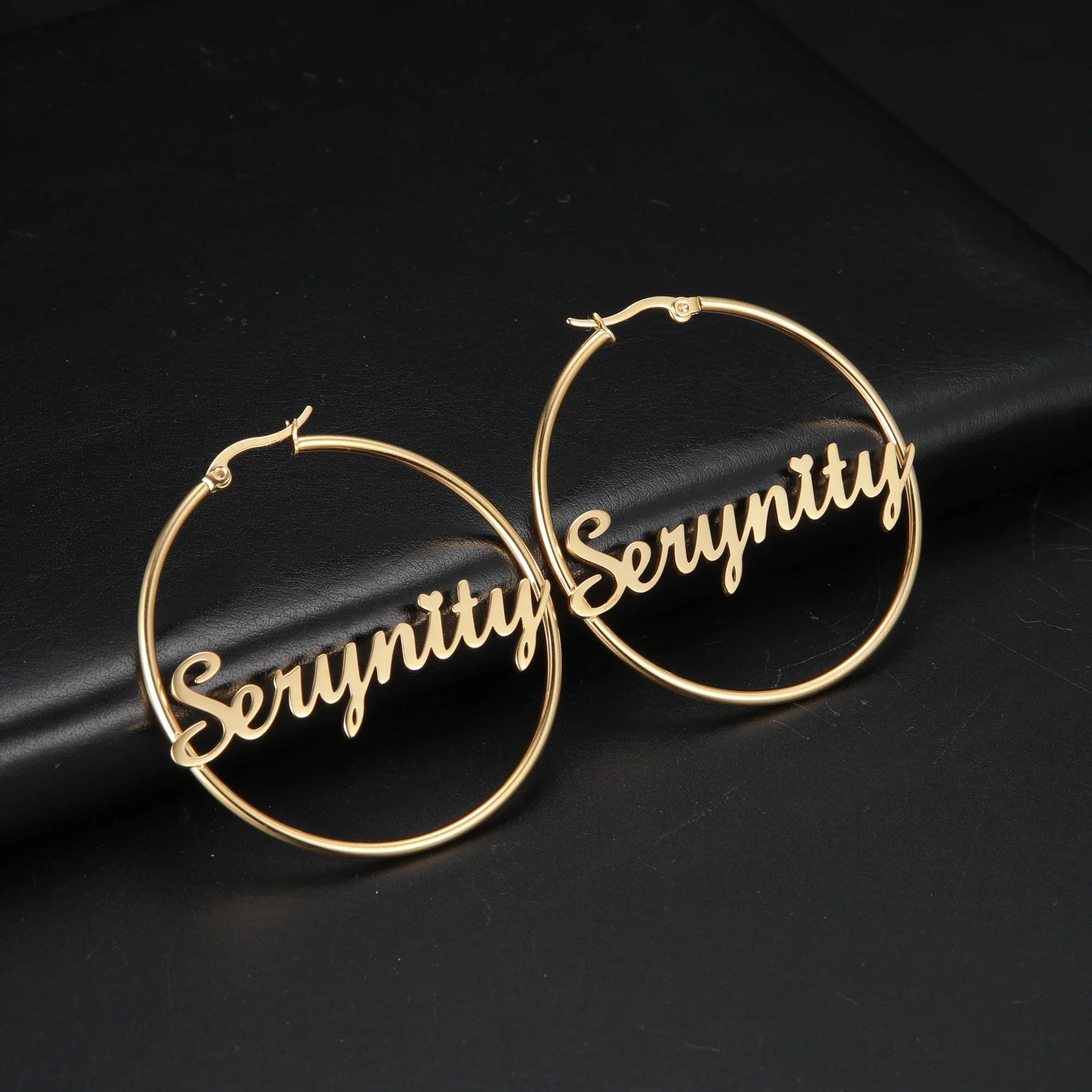 Sipuris Stainless Steel Personalized Customize Name Hoop Earrings Jewelry For Women Girls Circle Earring Fashion 30-60 MM