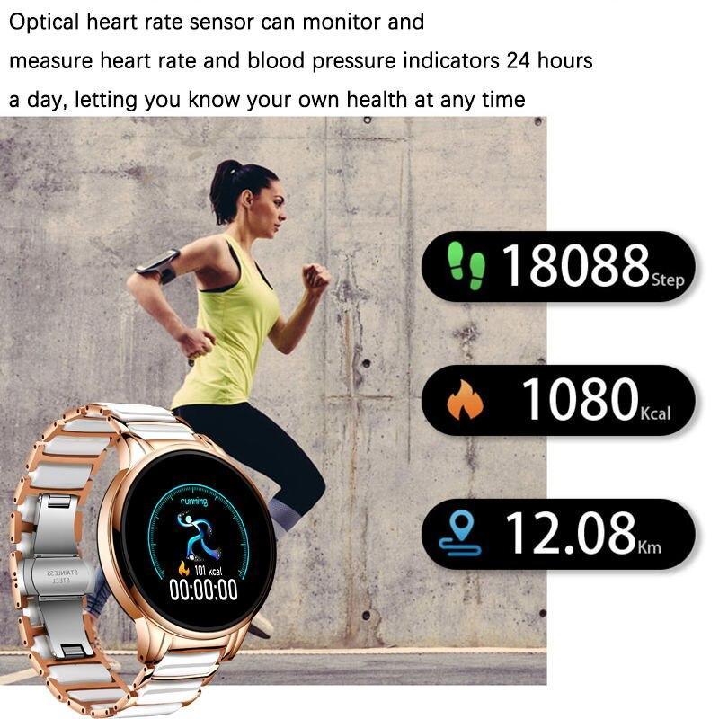 Women’s Ceramic-Style Smart Sport Watch with Health Monitors