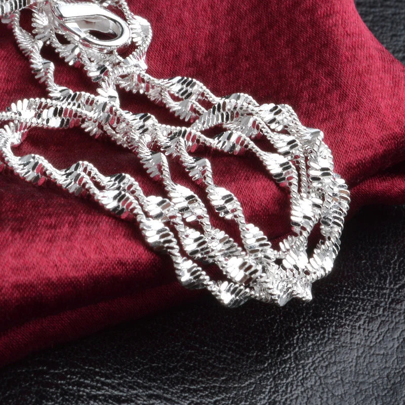 Aravant 925 Silver 2MM Twisted Water Wave Chain Link Necklaces For Women Girls Jewelry