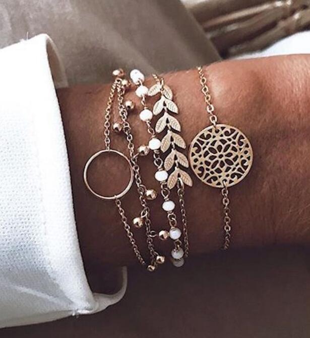 Bohemian Gold-Tone Tassel Bracelet with Shell and Crystals