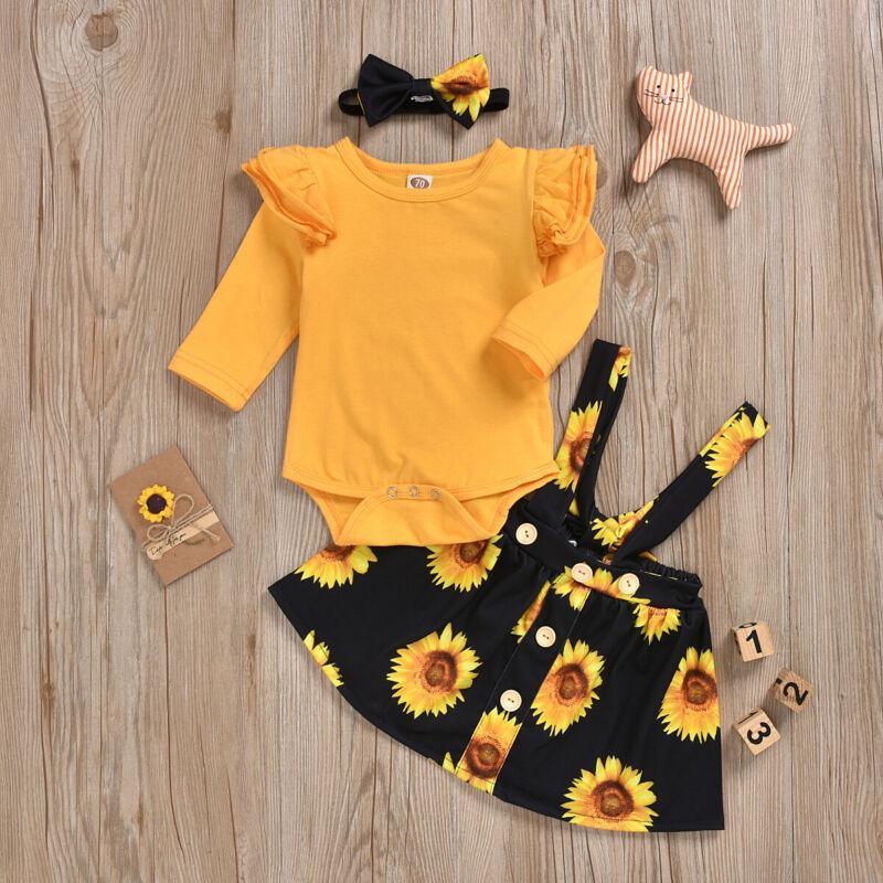 Baby Girl Sunflower Floral Romper Dress & Headband Outfit Set