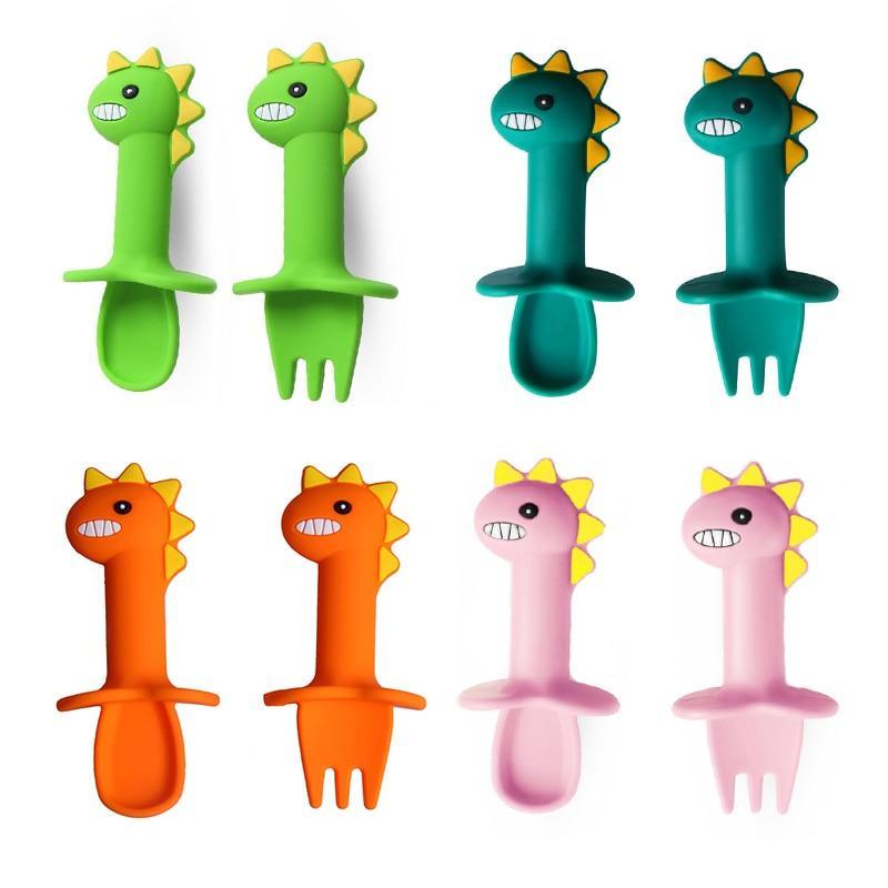 Dinosaur Baby Silicone Spoon and Fork Training Set