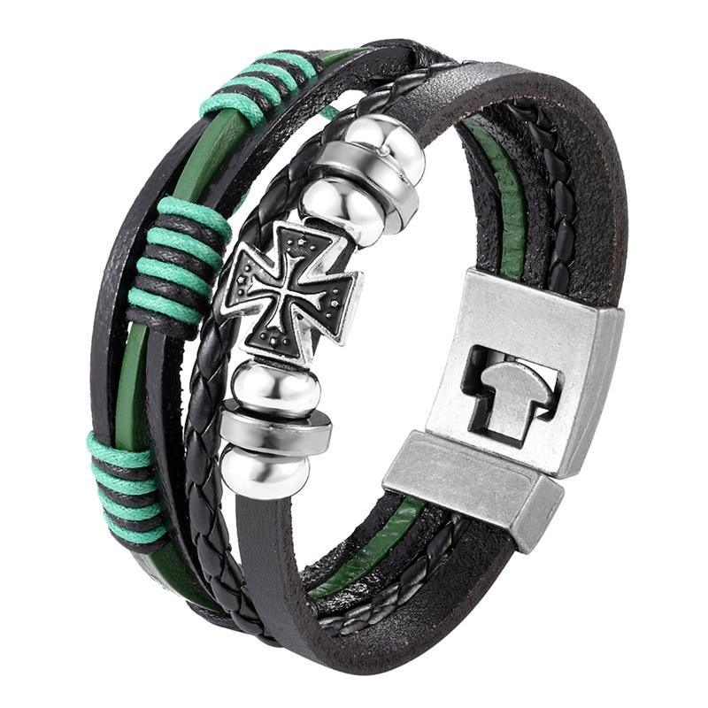 Multilayer Braided Leather Anchor Bracelet with Magnetic Clasp