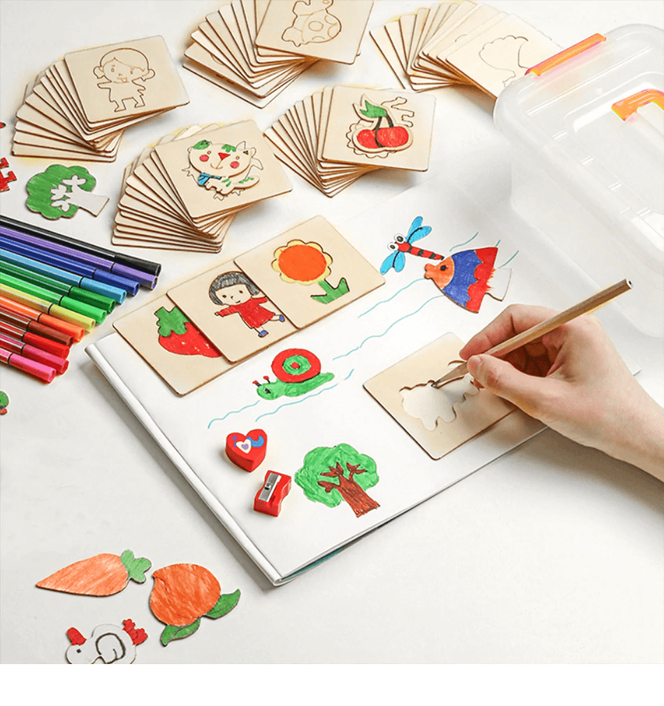 100Pc Creative Natural Wood Drawing & Doodle Learning Set