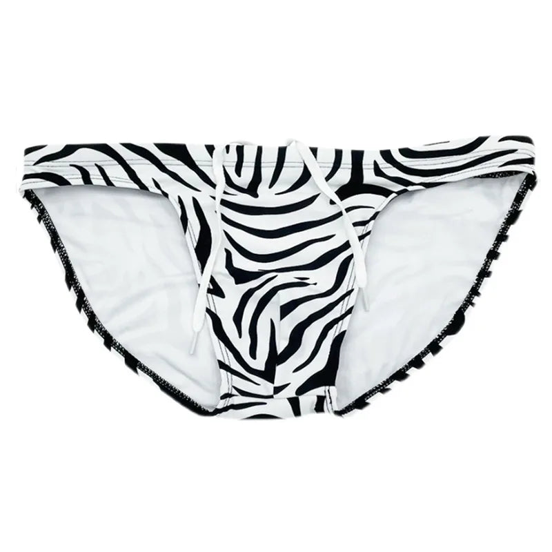 Zebra Print Low Cut Swim Brief Men's Athletic Swimwear