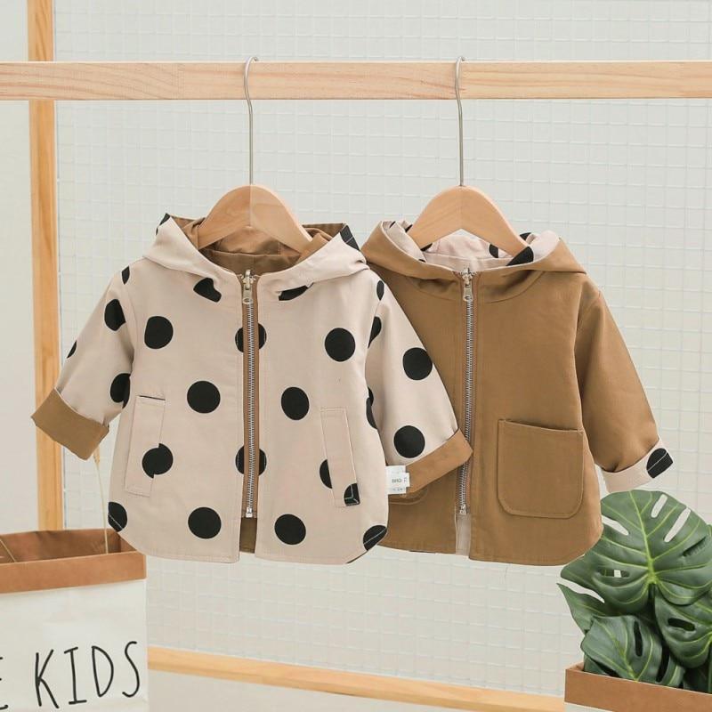 Baby Girls Polka Dot Hooded Warm Cotton Coat in Beige Brown Black