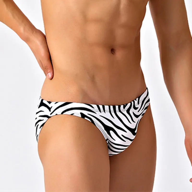 Zebra Print Low Cut Swim Brief Men's Athletic Swimwear