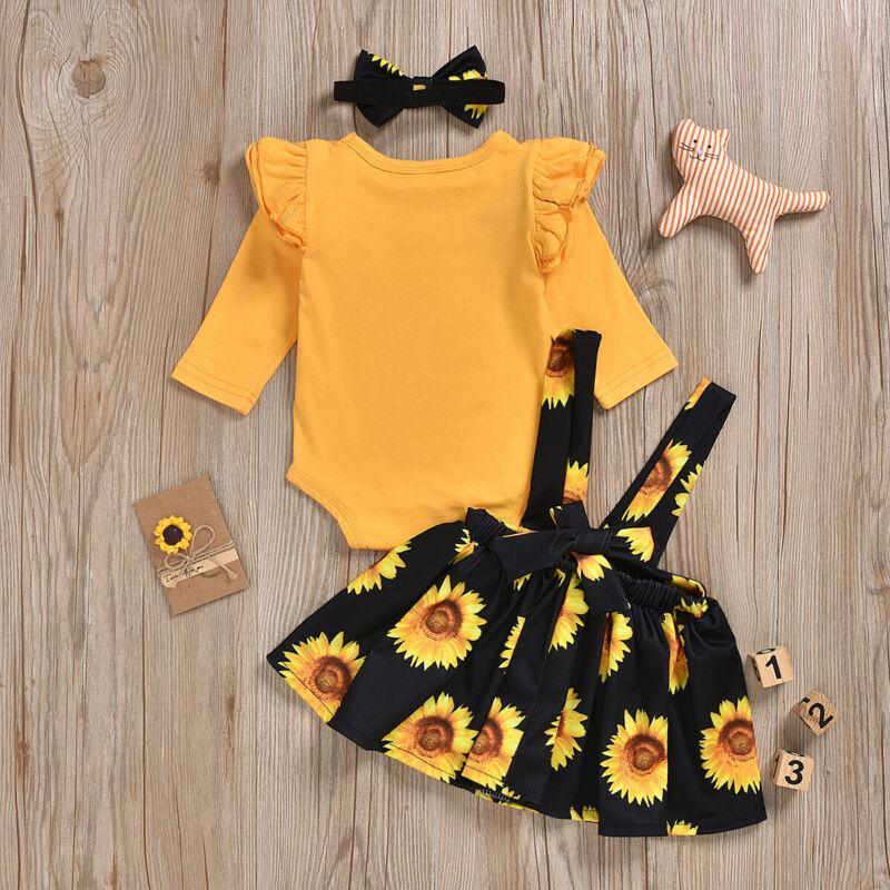 Baby Girl Sunflower Floral Romper Dress & Headband Outfit Set