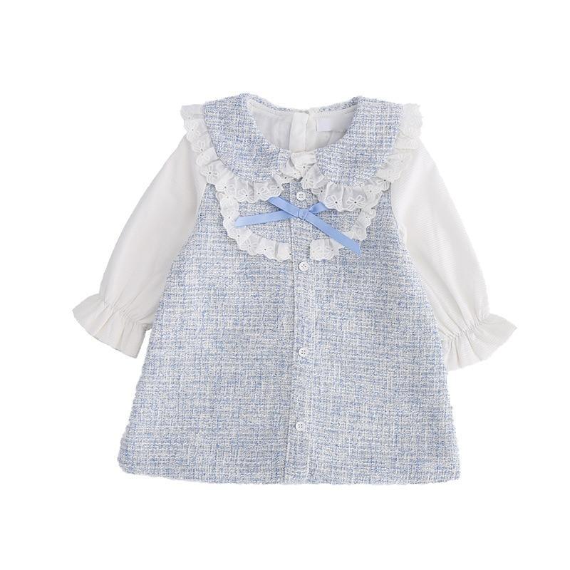 Classic Bow Brim Princess Dress for Toddler Girls, Blue & White