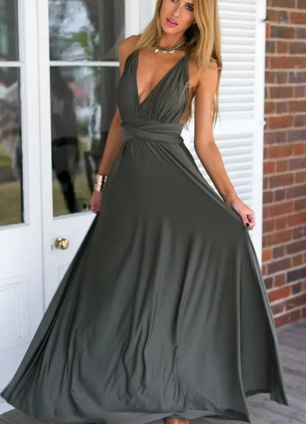 Women's Sexy Backless Convertible Wrap Maxi Dress Sleeveless - Image 15