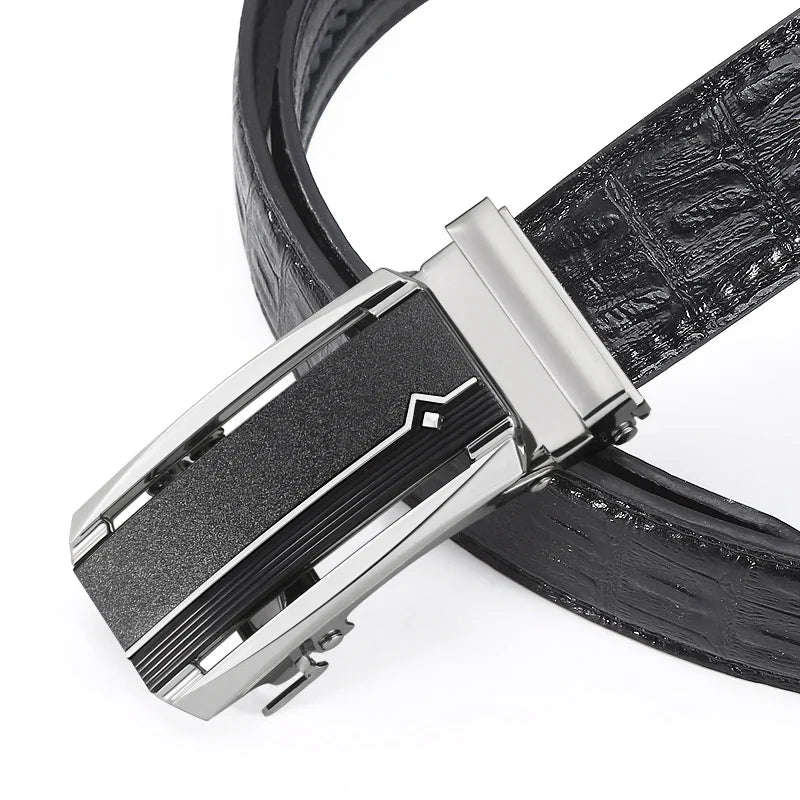 New Leather Durable Men Ratchet Crocodile Belt Automatic Buckle Straps