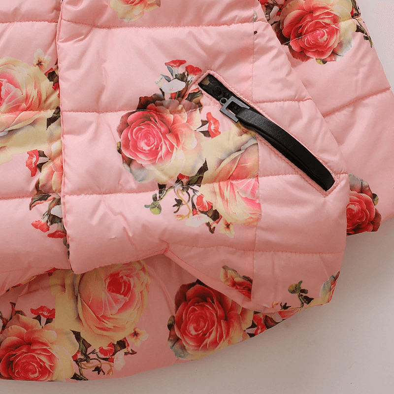 Floral Padded Hooded Jacket for Kids - Winter Warm Cotton Coat