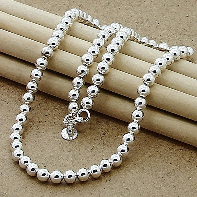Aravant 925 Silver 4MM/6MM/8MM/10MM Bead Chain Necklace For Men Women Fashion Jewelry