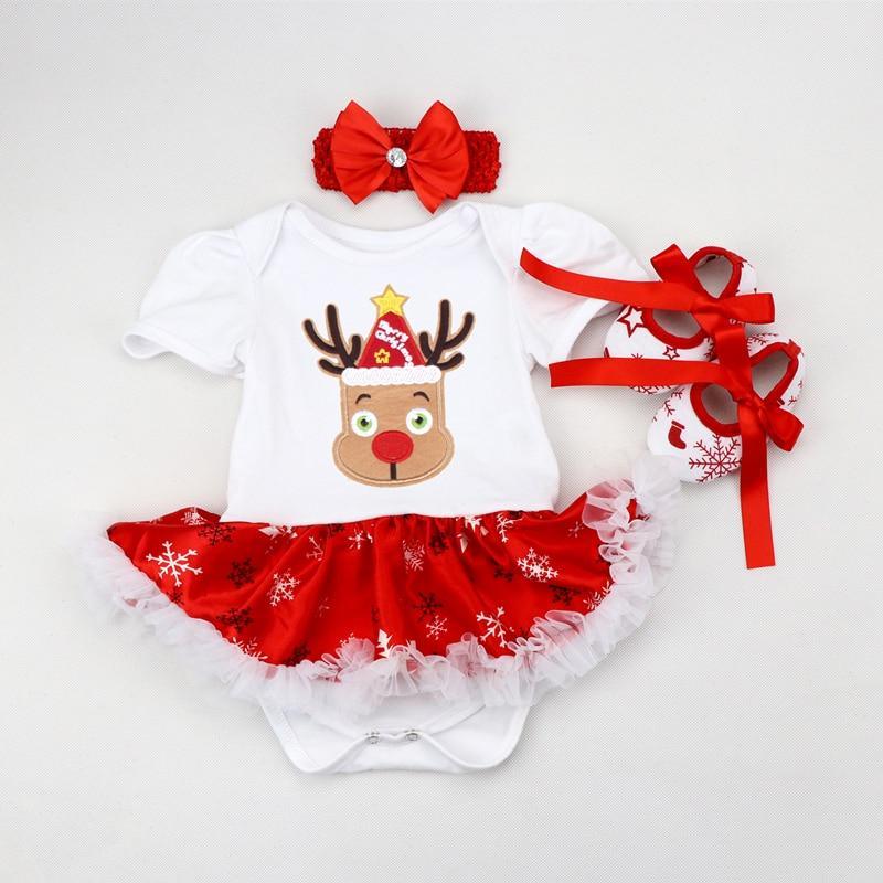 Baby Girl First Christmas Reindeer Tutu Dress and Headband Set