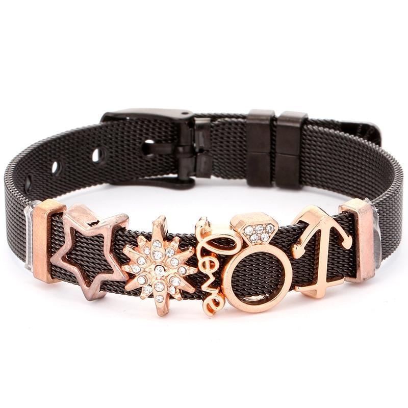 18K Gold Plated Italian Mesh Heart and Anchor Charm Bracelet