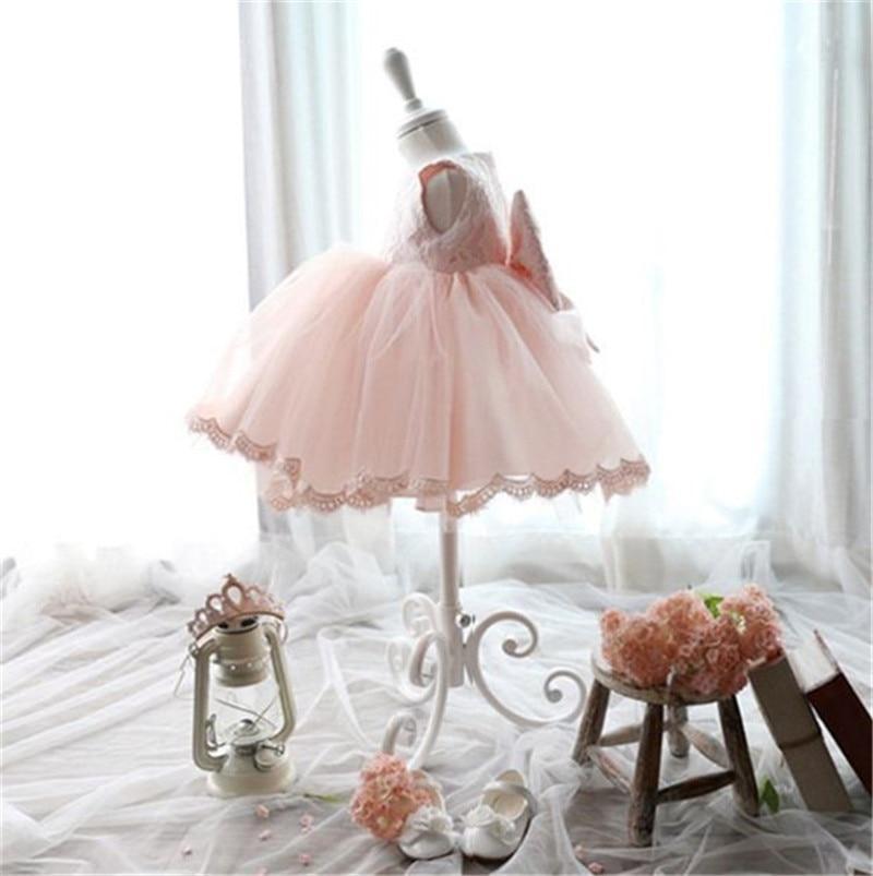 Luxury Baby Girl Lace Flower Baptism Gown with Back Bow