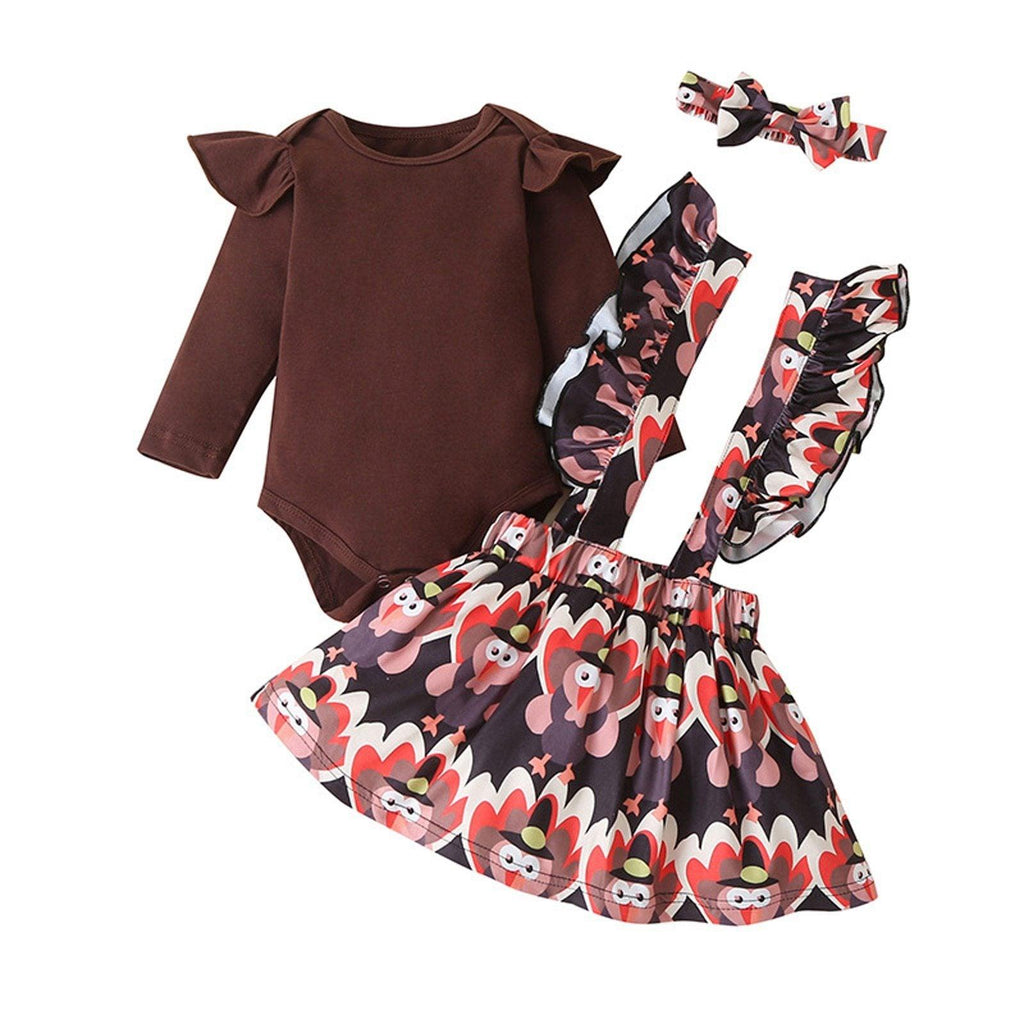 Newborn Baby Floral Romper and Suspender Skirt Winter Outfit Set