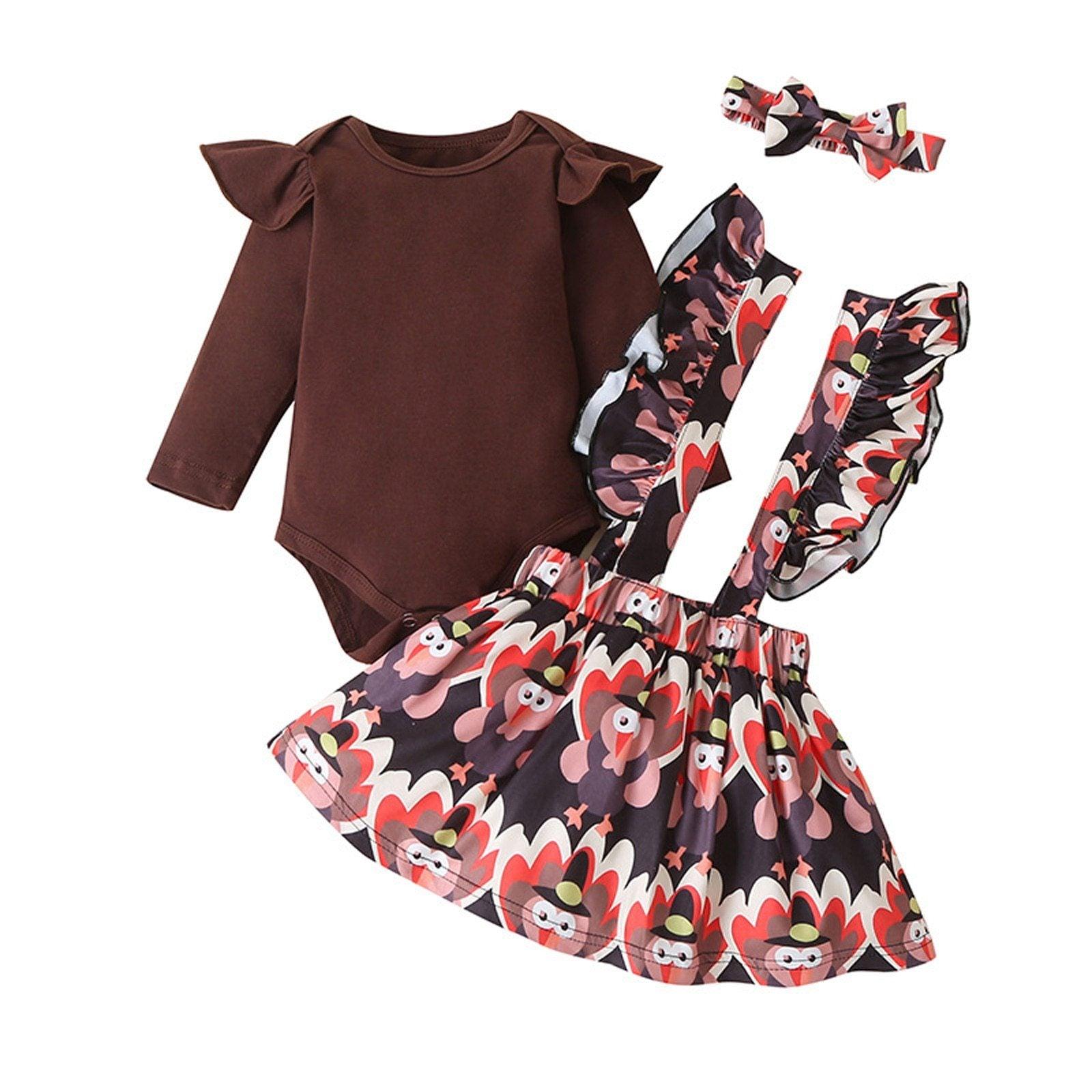 Newborn Baby Floral Romper and Suspender Skirt Winter Outfit Set