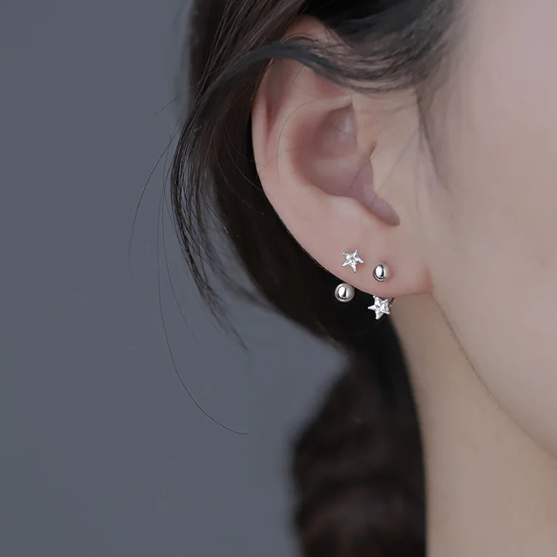 VENTFILLE 925 Silver Star Flash Crystal Summer Small Fresh Female 2022 New Trendy Personality Earrings