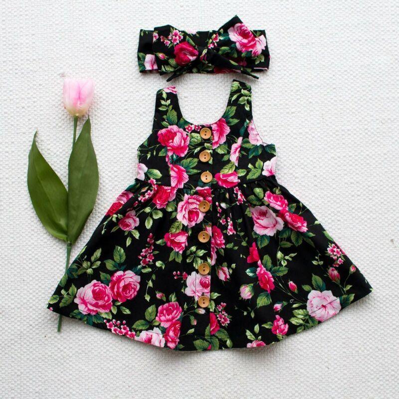 Baby Girls Floral Print Summer Dress with Bow and Headband Set