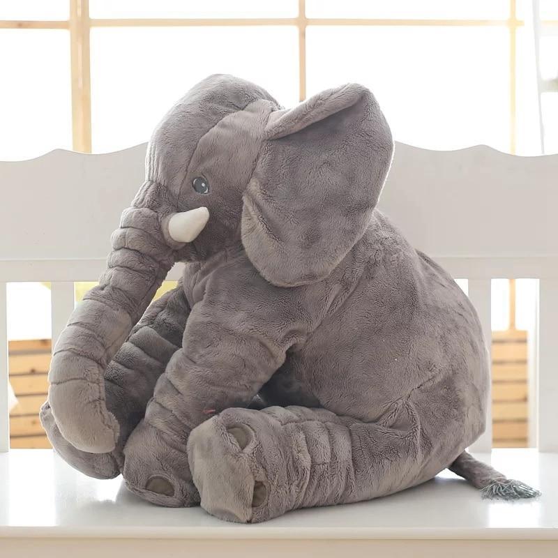 Large Elephant Plush Pillow for Nursery - Soft Gray & Purple