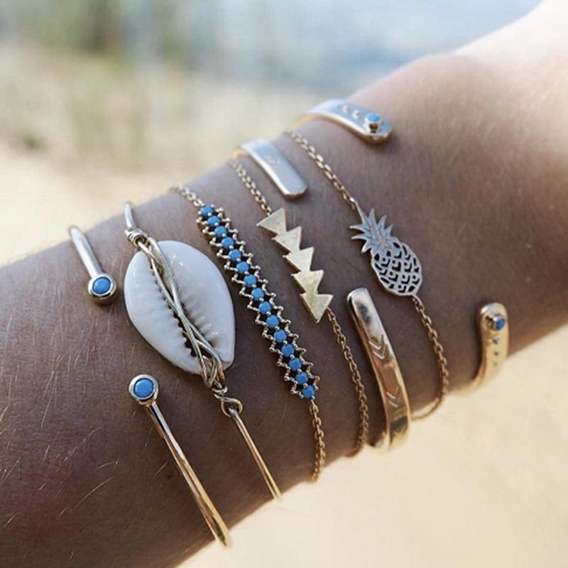Bohemian Gold-Tone Tassel Bracelet with Shell and Crystals