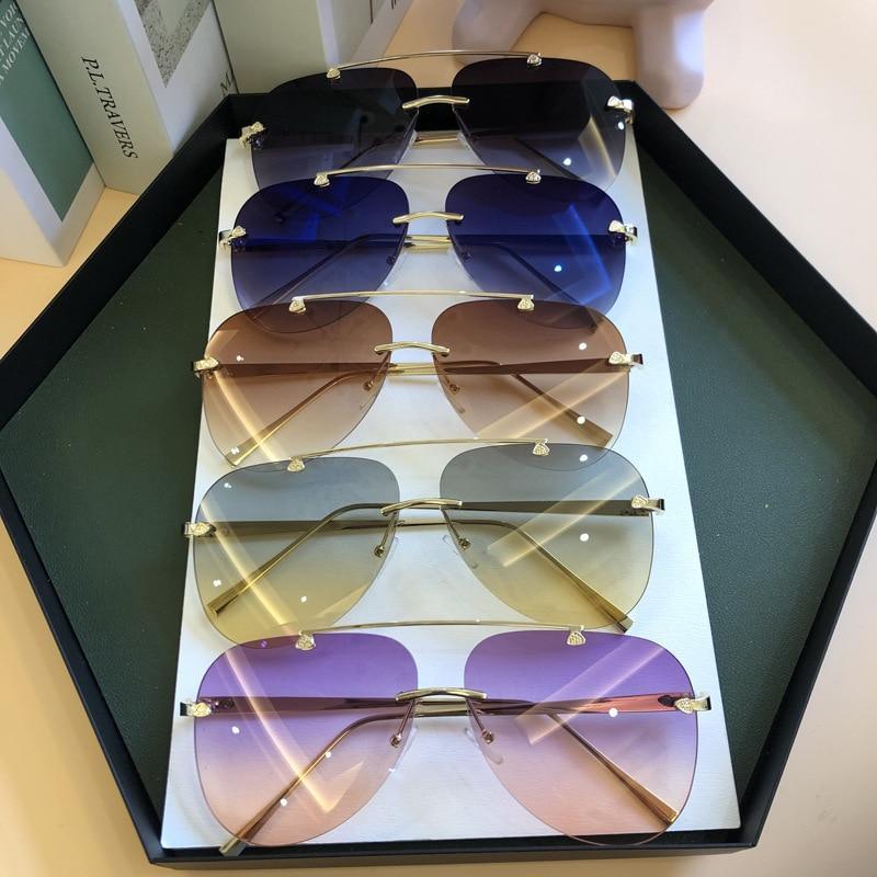 Unisex Trendy Pilot Rimless Mirror Sunglasses UV400 Gradient