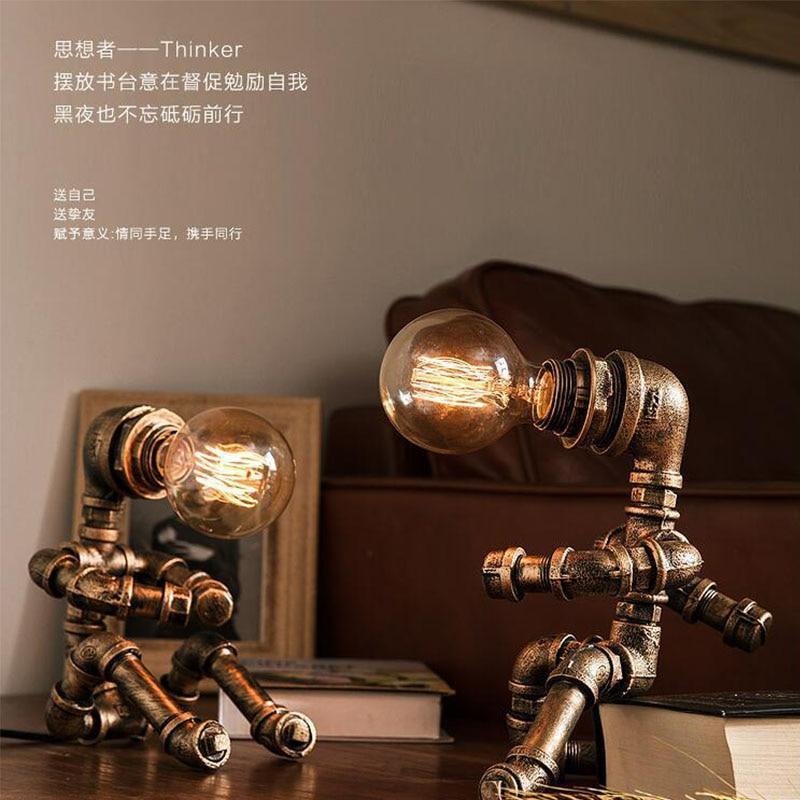 Vintage Industrial Iron Pipe Desk Lamp - Steampunk Kettle Table Light