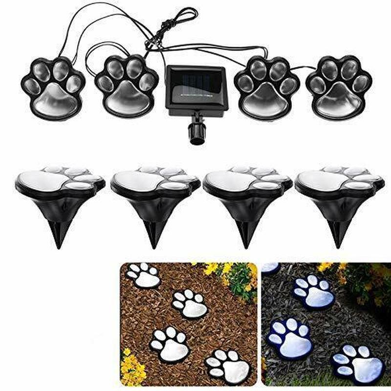 Solar Powered Paw Print Garden Lights, Set of 4 Whimsical Path Decor