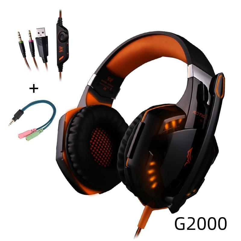 Modern gaming headset with microphone available in black, orange, blue, and red
