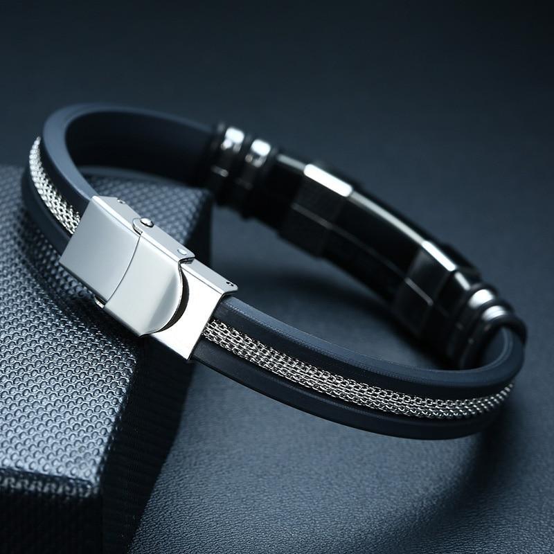 Men's Stainless Steel Rudder Bracelet with Silicone Mesh Link