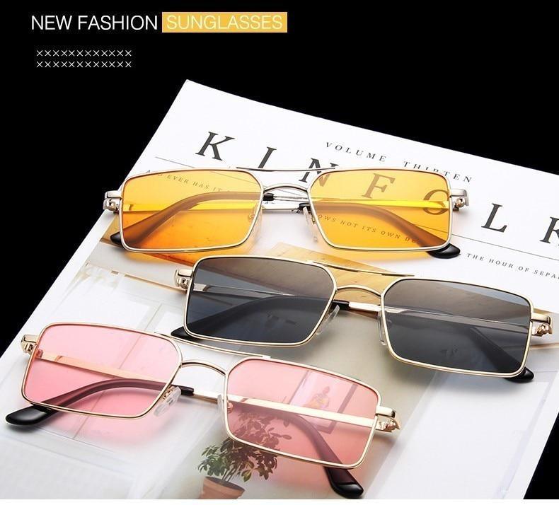 Retro Modern Square Sunglasses With Double Bridge Alloy Frame