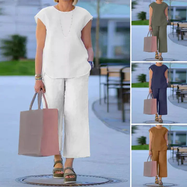 Women's Round Neck Tank Top and Wide Leg Trousers Two-Piece Set - Image 3