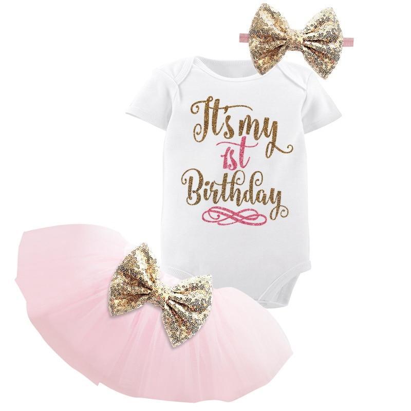 Glamorous 1st Birthday Party Dress for Toddler Girls - White/Pink