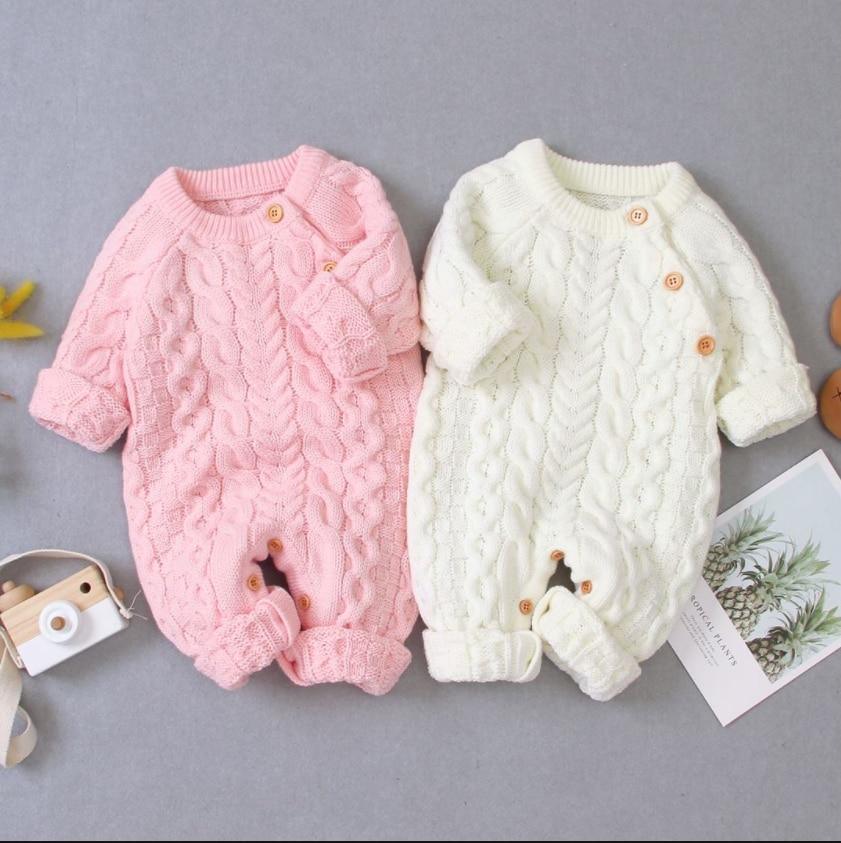 Handmade Knitted Long Sleeve Baby Romper Heritage Style
