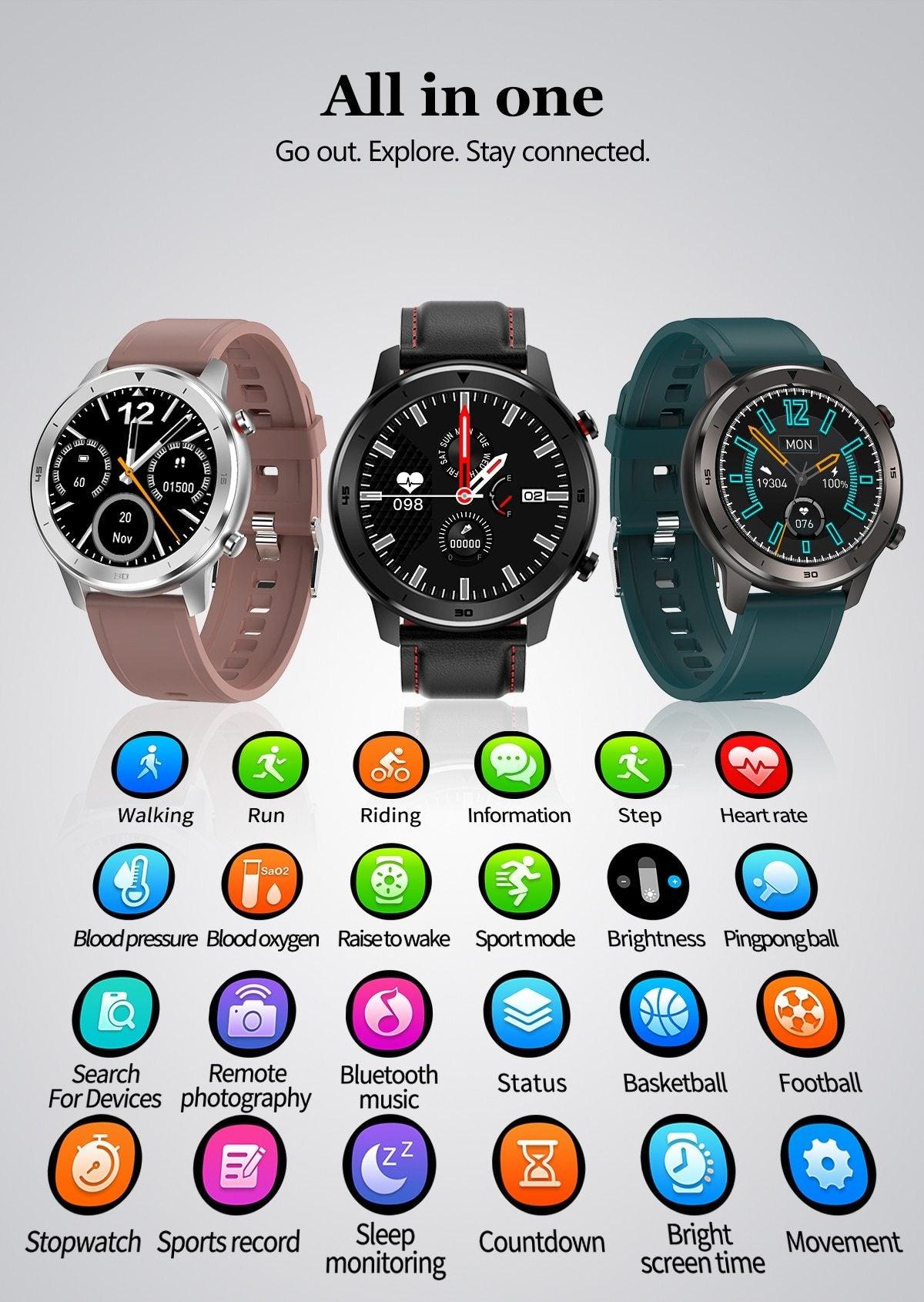 Luxury Round Business Smart Watch with Heart Rate Monitor and Leather