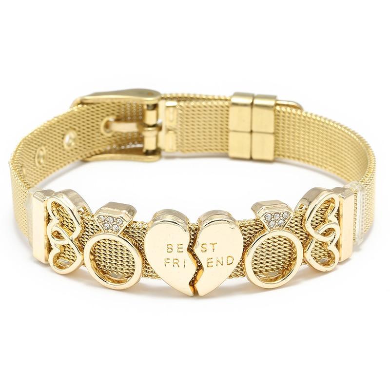 18K Gold Plated Italian Mesh Heart and Anchor Charm Bracelet