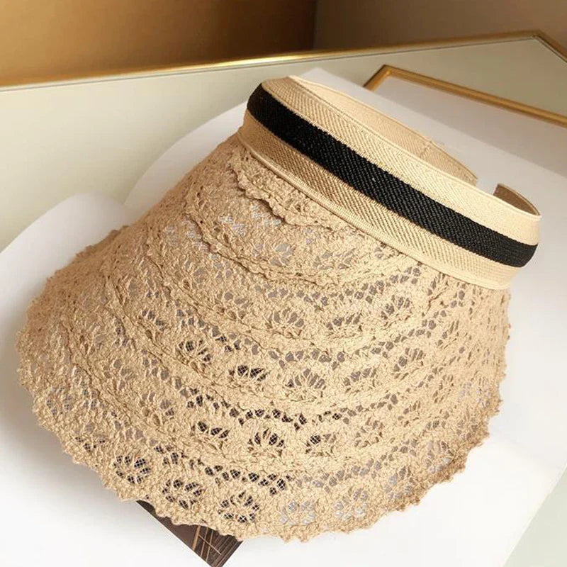 Women's Wide-Brimmed Lace Sun Visor Hat for Summer Beach Style - Image 4