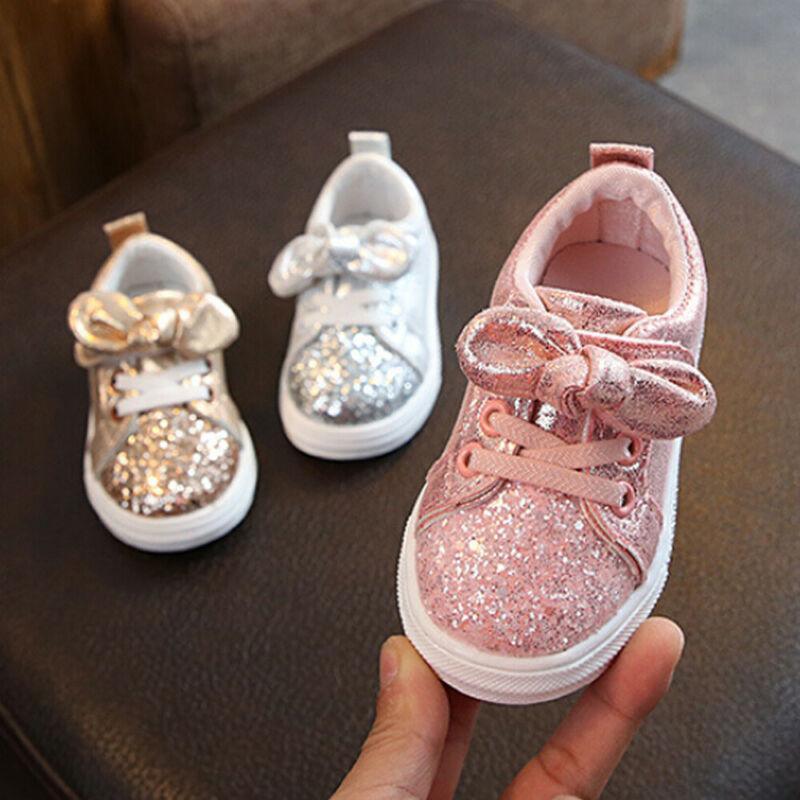 Toddler Sequin Bow Sneakers - Pink, Gold & Silver Casual Shoes