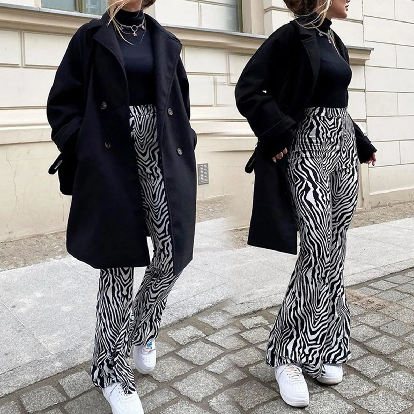 Women's Zebra Print High Waist Wide Leg Pants Casual Trousers - Image 28
