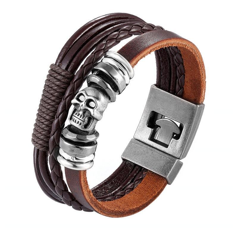 Multilayer Braided Leather Anchor Bracelet with Magnetic Clasp