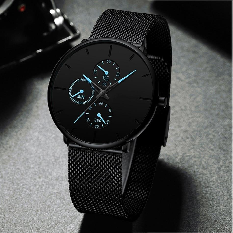 Minimalist Slim Mesh Quartz Watch for Men and Women in Black