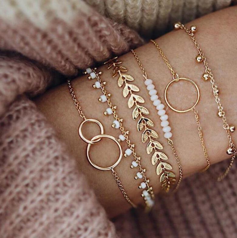 Bohemian Gold-Tone Tassel Bracelet with Shell and Crystals