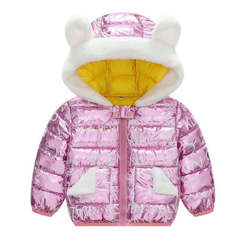 Modern Shiny Hooded Winter Jacket for Babies and Girls 3-24 Months